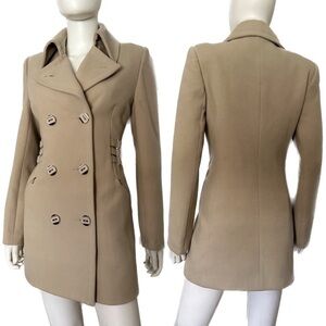 NEW WOMEN DOUBLE-BREASTED COAT BEIGE LINED‎ FITTED JACKET